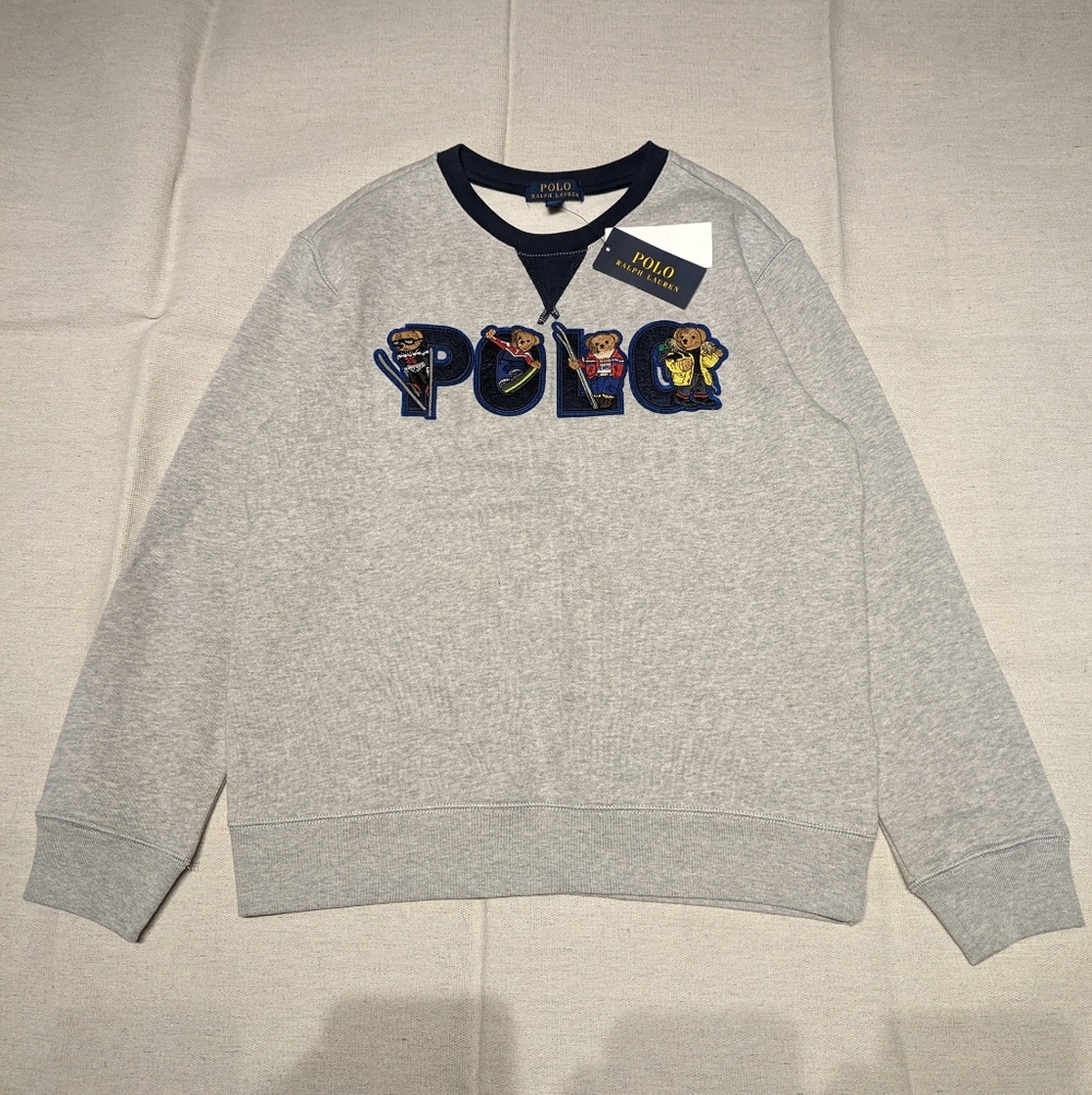 New Polo Spellout Embroidered Crewneck Sweater boys L men's S